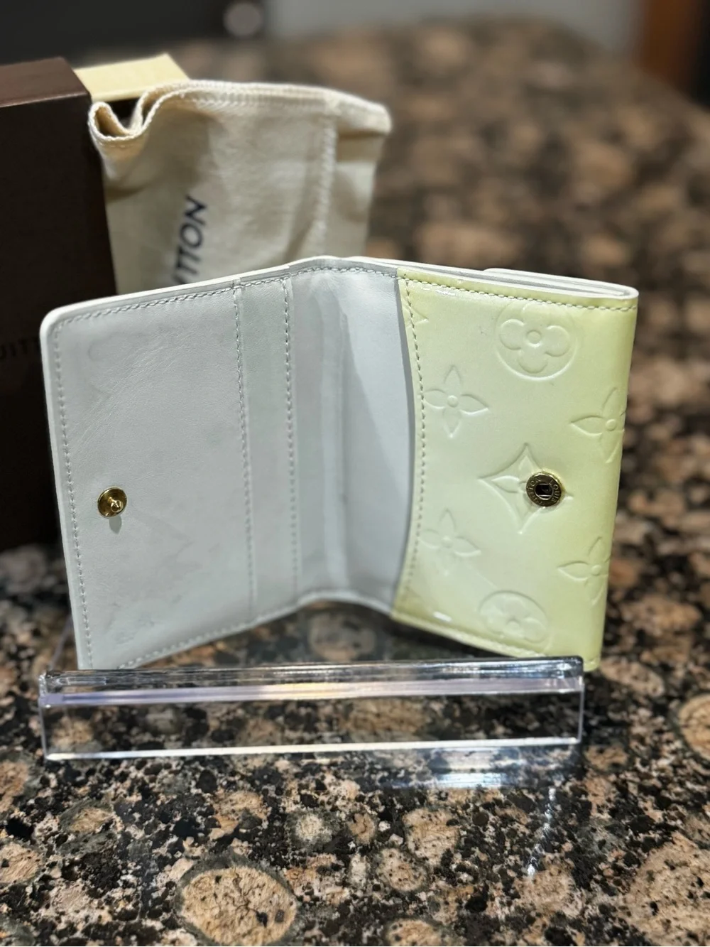 Louis Vuitton Pale Yellow Vernis Compact Flap Wallet
